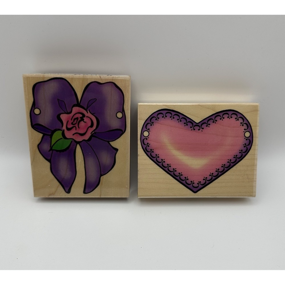 Embossing Arts Pretty Heart & Bow Garland Set 802-G Wood Mount Rubber Stamps New